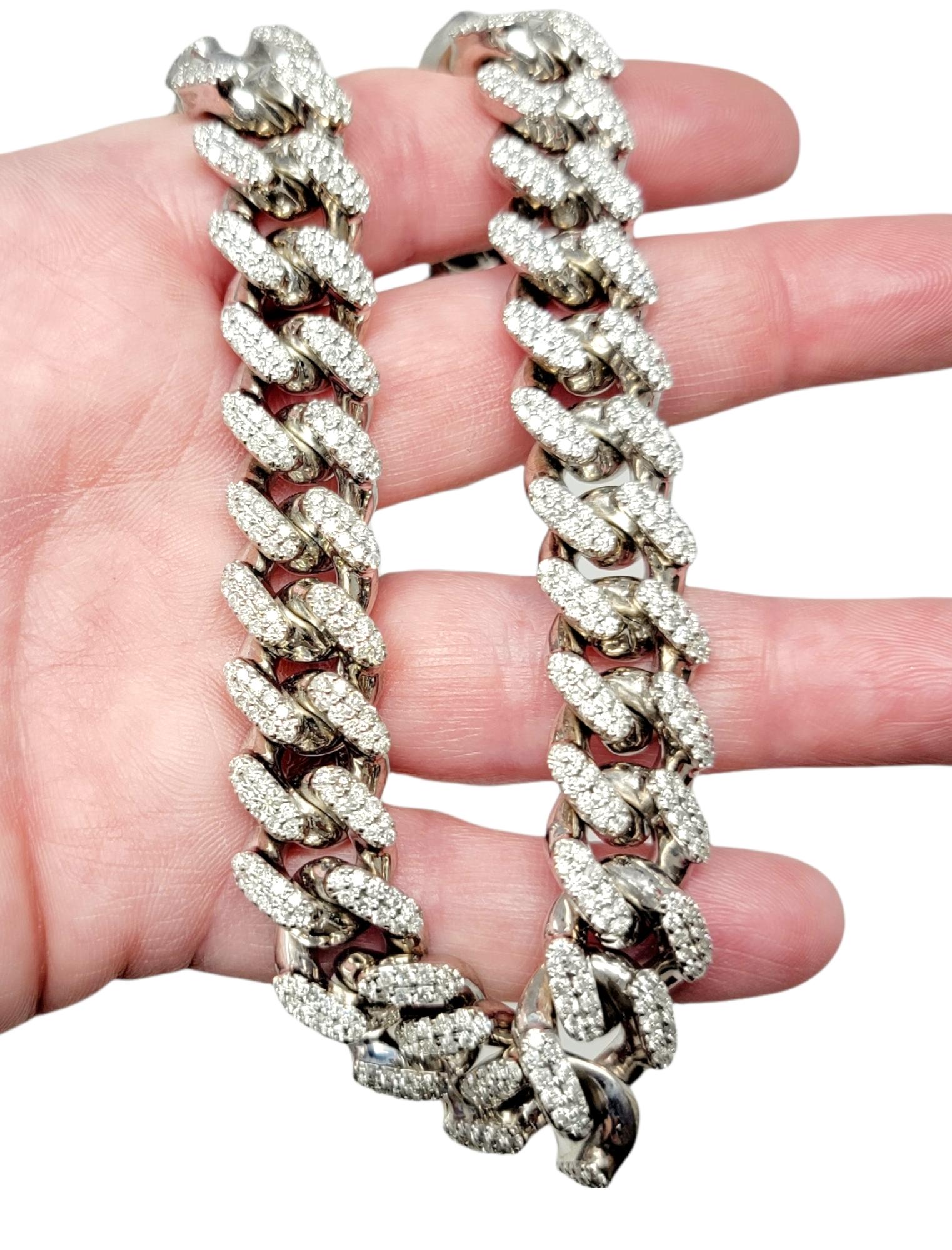 Diamond and White Gold Cuban Link Necklace 22.80 Carats in 14 Karat Gold For Sale 4