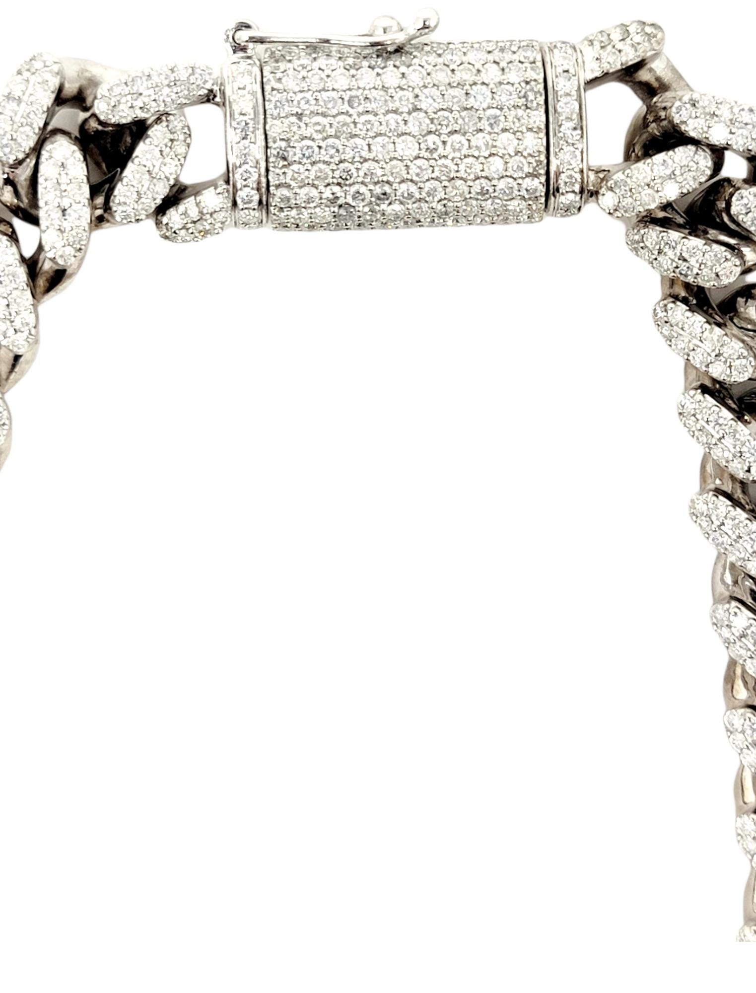Round Cut Diamond and White Gold Cuban Link Necklace 22.80 Carats in 14 Karat Gold For Sale