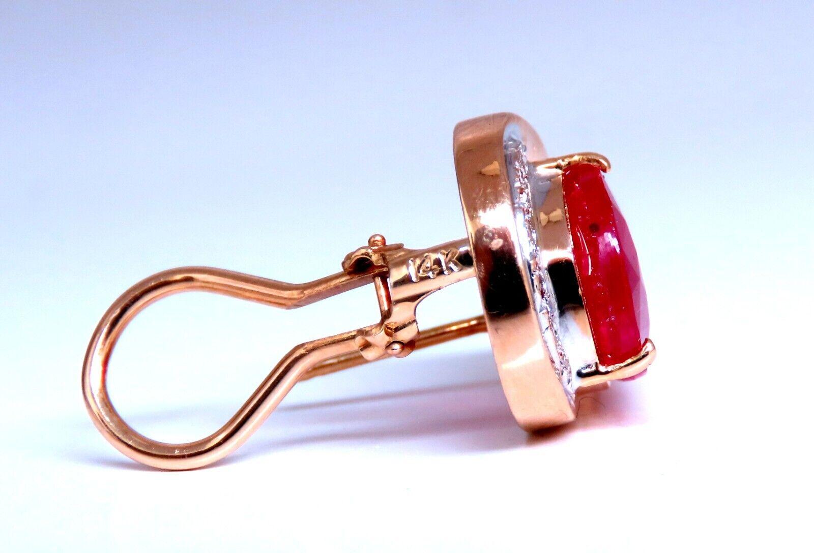 Women's or Men's 22.25ct Ruby Diamond Clip Earrings 14kt Gold For Sale