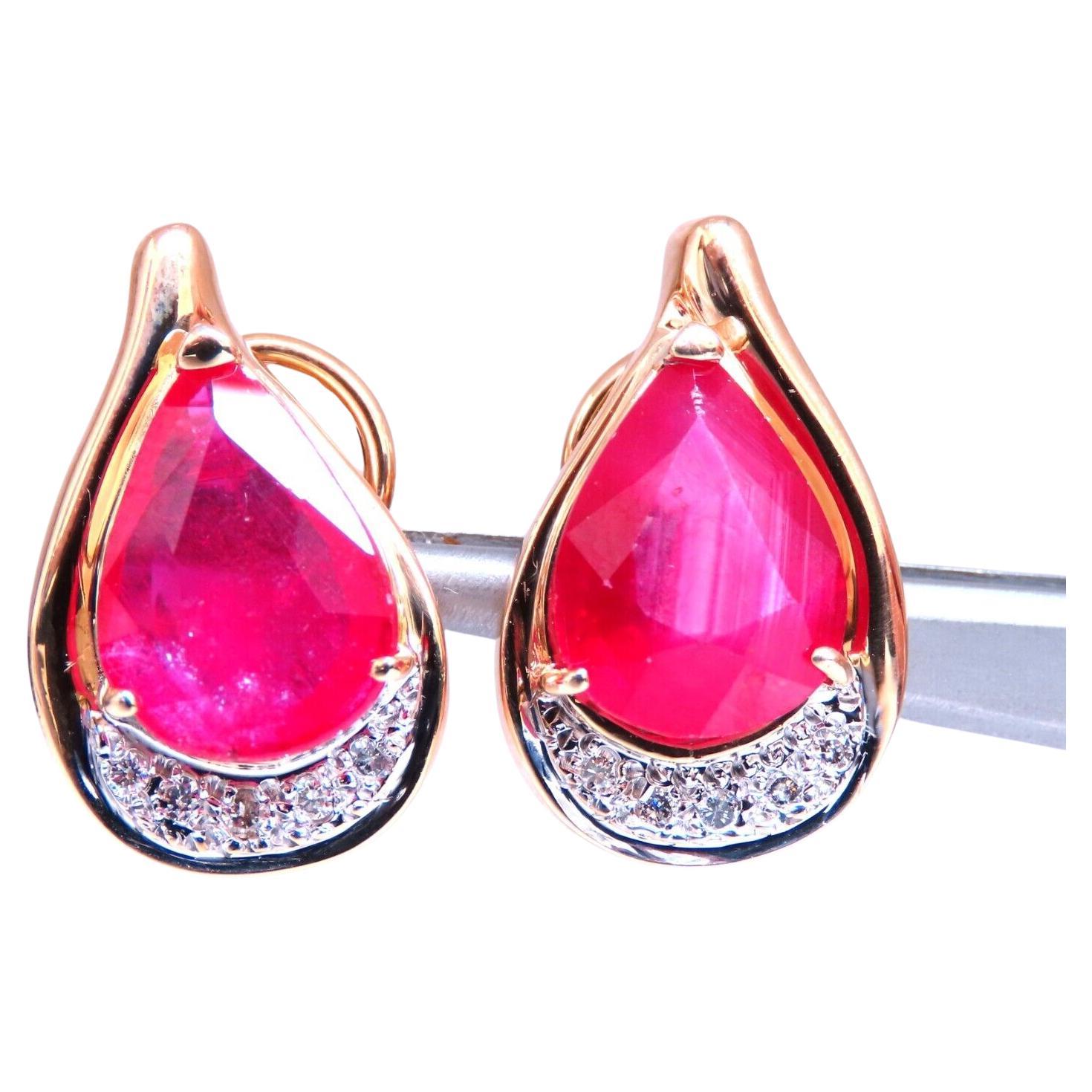 22.25ct Ruby Diamond Clip Earrings 14kt Gold For Sale
