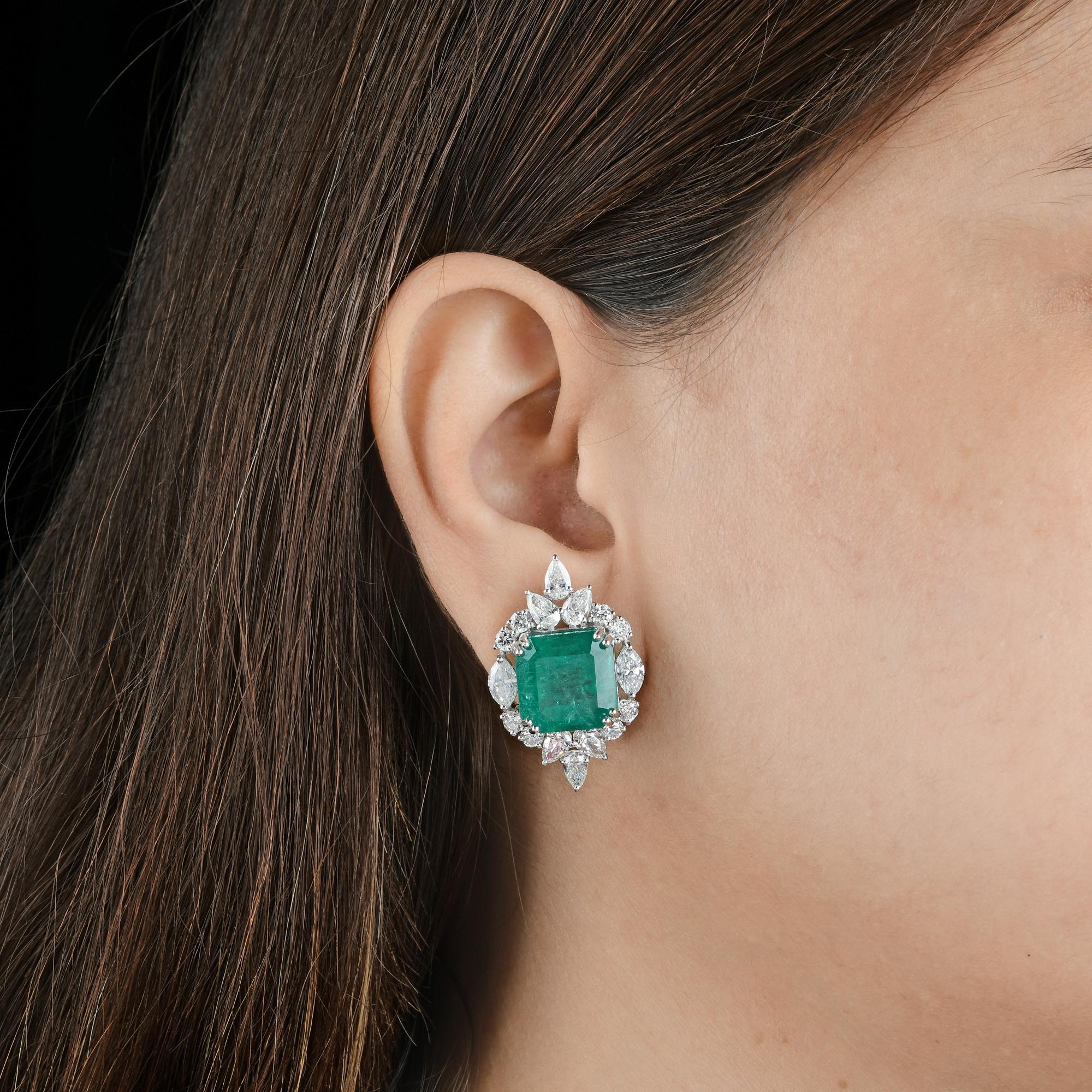 Pear Cut 22.26 Carat Emerald Earrings 6.17 Carat Pear Round Diamond 18 Karat White Gold For Sale