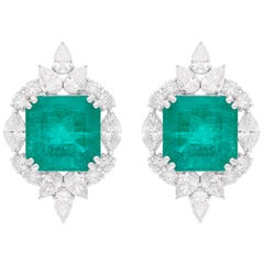 Pendientes Esmeralda 22,26 Quilates Diamante Redondo Pera 6,17 Quilates Oro Blanco 18 Kilates