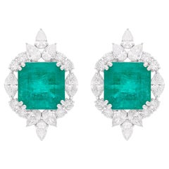 22.26 Carat Emerald Earrings 6.17 Carat Pear Round Diamond 18 Karat White Gold