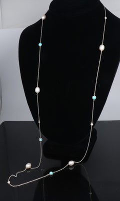 22261 Tiffany Co Elsa Peretti Silver Color by the Yard Sprinkle Diamond Necklace