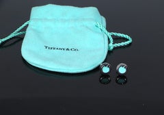 22268 Tiffany & Co 18k White Gold 9.65mm Turquoise T Circle Stud Earrings