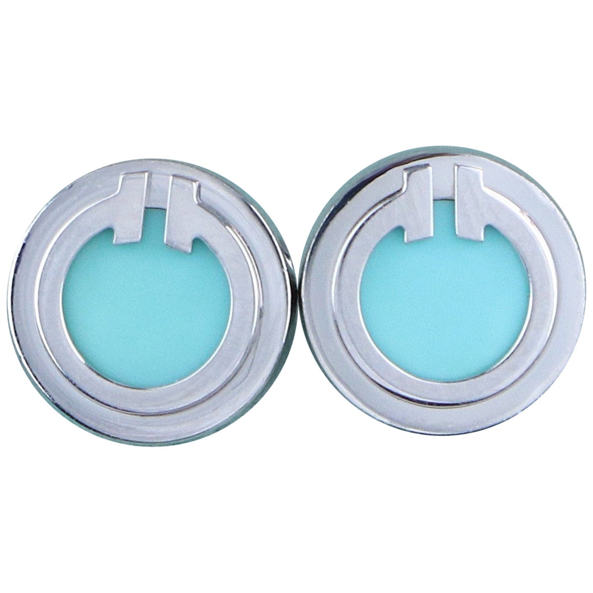 22268 Tiffany & Co: Pendientes de botón con forma de «T» de oro blanco de 18k y turquesa de 9,65 mm en venta