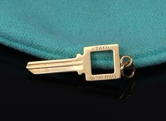 22269 Tiffany & Co 18k Yellow Gold Pave Diamonds Modern Square Key Charm Pendant