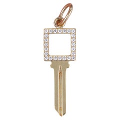 22269 Tiffany & Co 18k Yellow Gold Pave Diamonds Modern Square Key Charm Pendant