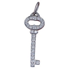 22270 Tiffany & Co Platinum Pave Set Diamond Mini Oval Key Charm Pendant
