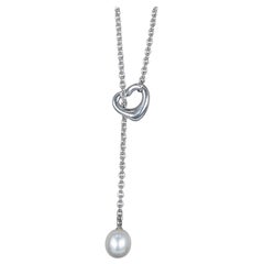 22277 Tiffany & Co. Peretti Silver 7.5mm Pearl Open Heart Lariat Necklace
