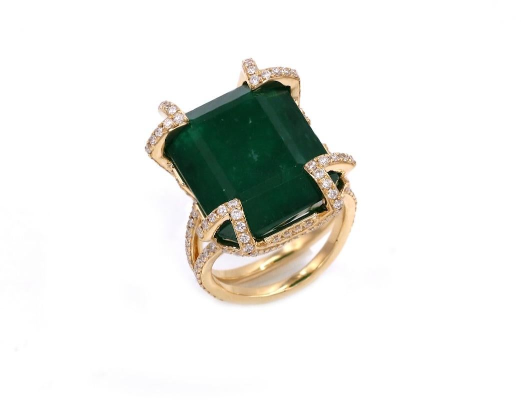 Emerald Cut 22.29 Ct Emerald Diamond 18K Yellow Gold Exclusive Ring For Sale