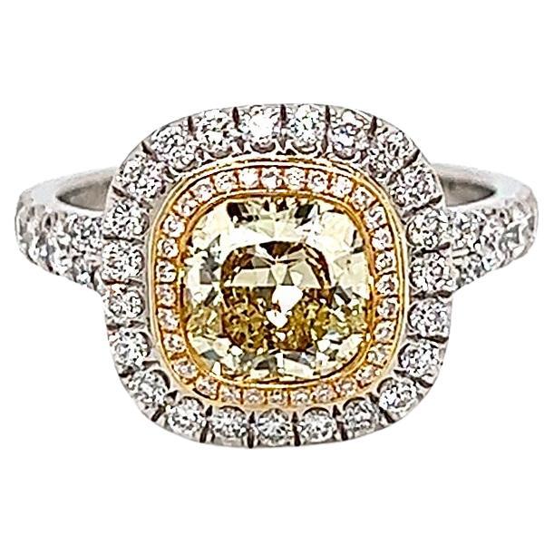 2.22 Total Carat Fancy Yellow Diamond Ladies Engagement Ring GIA