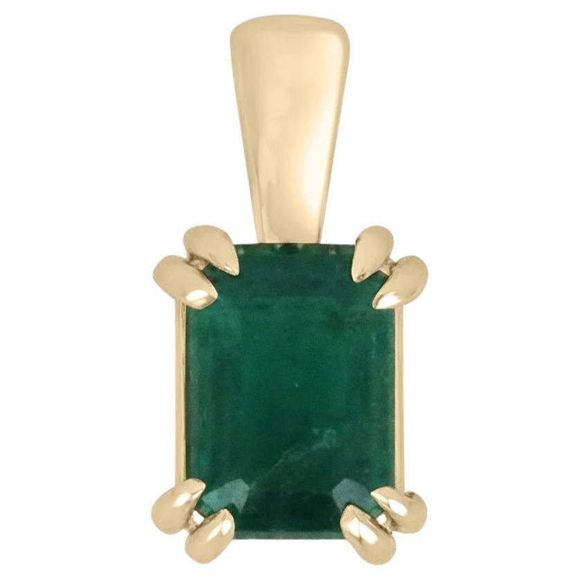 2.22ct 14K Natural Fine Quality Emerald-Emerald Cut Solitaire Gold Pendant For Sale