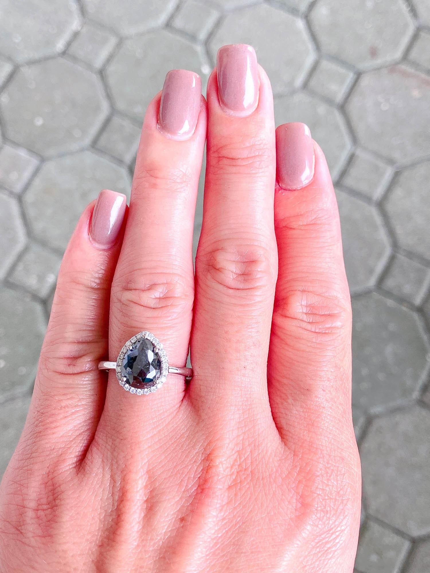Women's 2.22ct Black Diamond with Diamond Halo 14K White Gold Engagement Ring R6309 For Sale