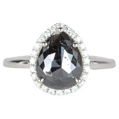 2.22ct Black Diamond with Diamond Halo 14K White Gold Engagement Ring R6309