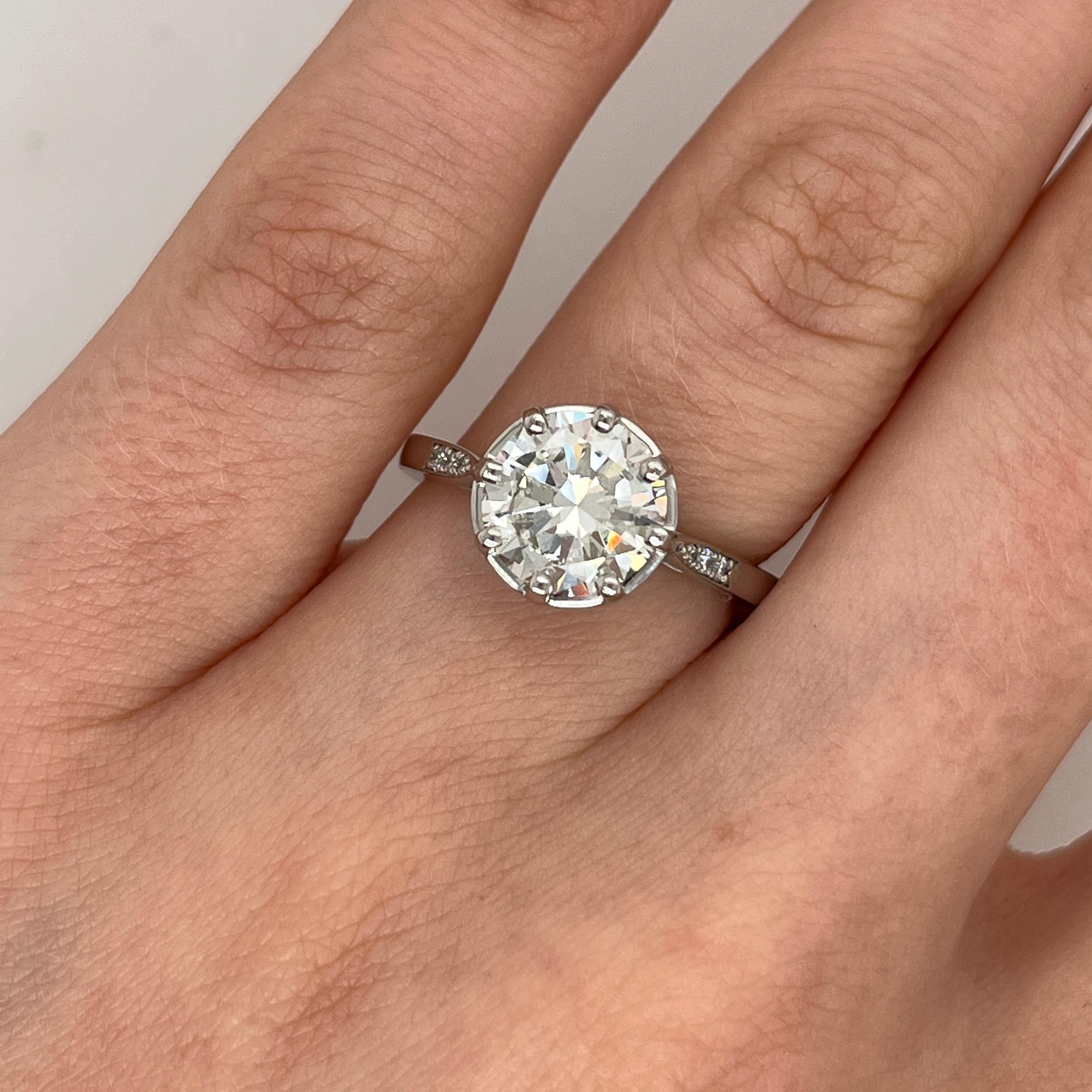 Anello con diamanti rotondi M/SI1 taglio vecchio da 2,22 carati, incastonati in platino in vendita 5