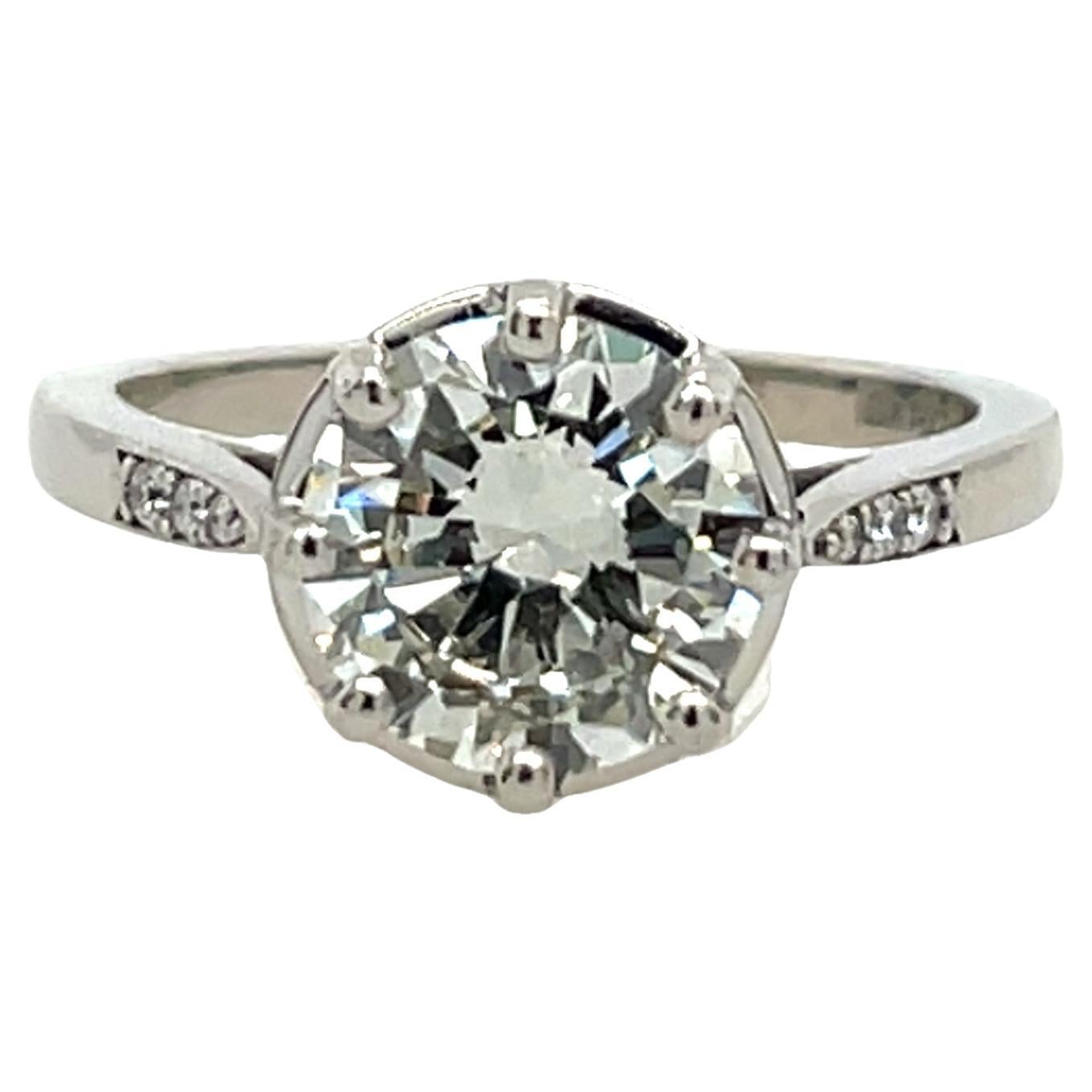 2.22ct Old cut Round M/SI1 Diamond Ring, Set In Platinum