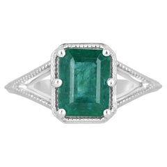 2.22ct Platinum Emerald Cut Solitaire Ring - Bluish Green Split Shank 6 Prong