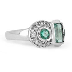 2.22tcw 14K Colombian Emerald-Emerald Cut & Round Cut Diamond Vintage Ring