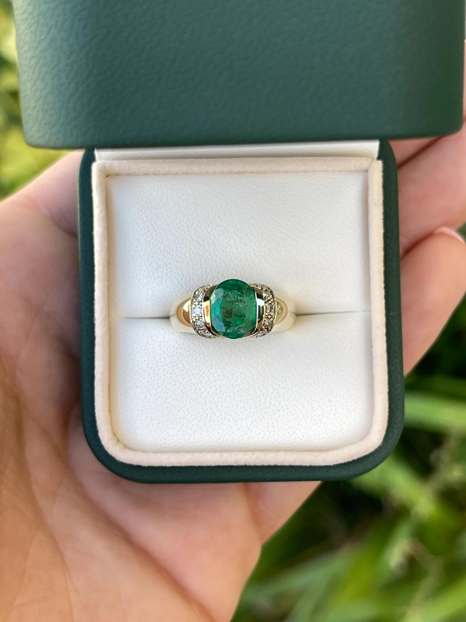 2.22tcw Modern Natural Oval Cut Emerald & Diamond Accent Tension Set Ring 14K  In New Condition For Sale In Jupiter, FL