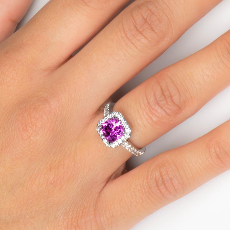 2.23 Carat AGL No Heat Pink Sapphire set in Platinum 0.53 ctw Diamond Halo Ring In New Condition In Houston, TX