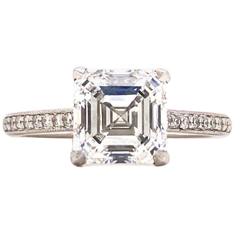 2.23 Carat Asscher Cut Diamond Platinum Solitaire Engagement Ring GIA G/VVS2