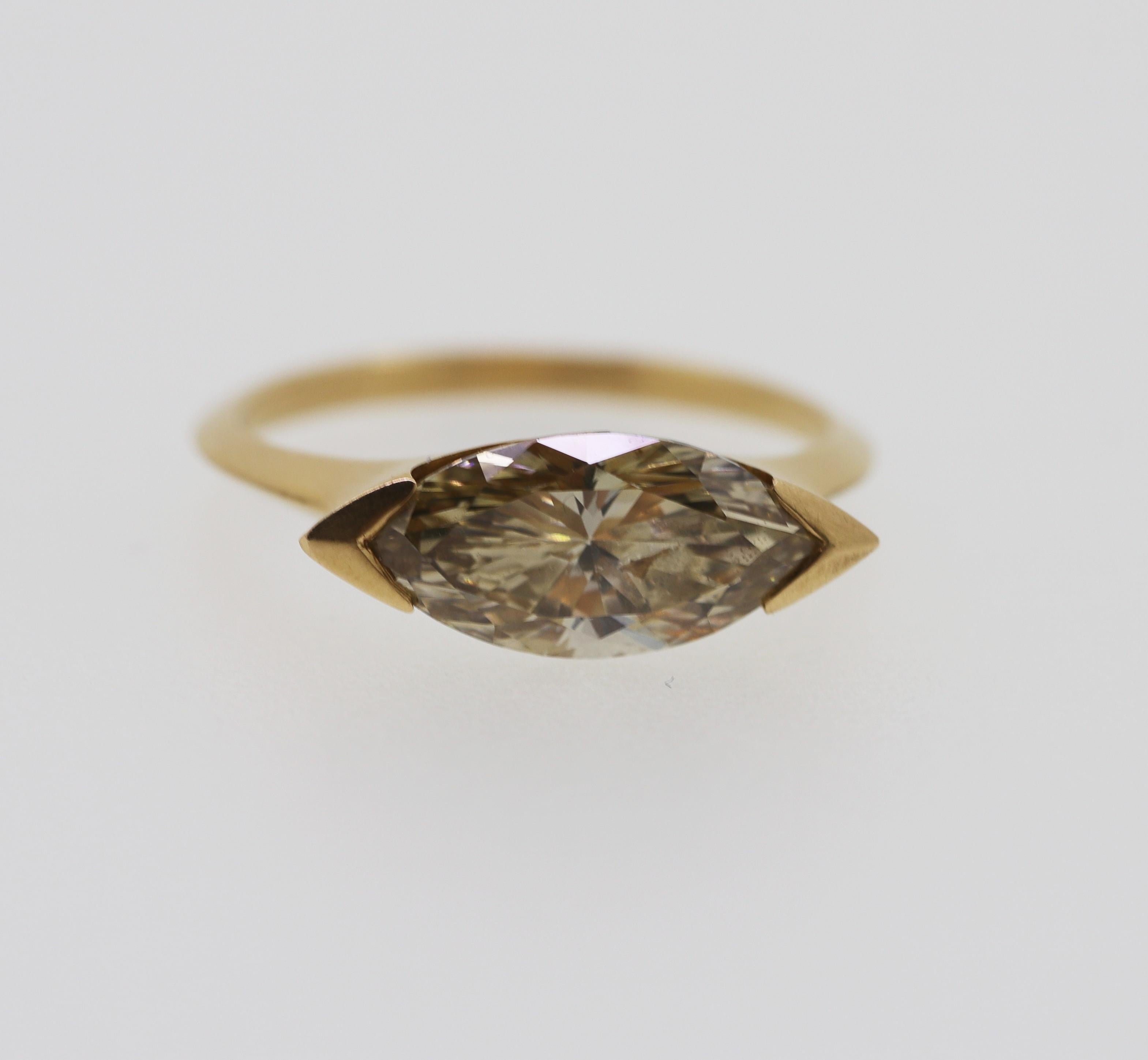 Contemporary 2.23 Carat Brown Marquise Diamond Rose Gold Cocktail Ring For Sale