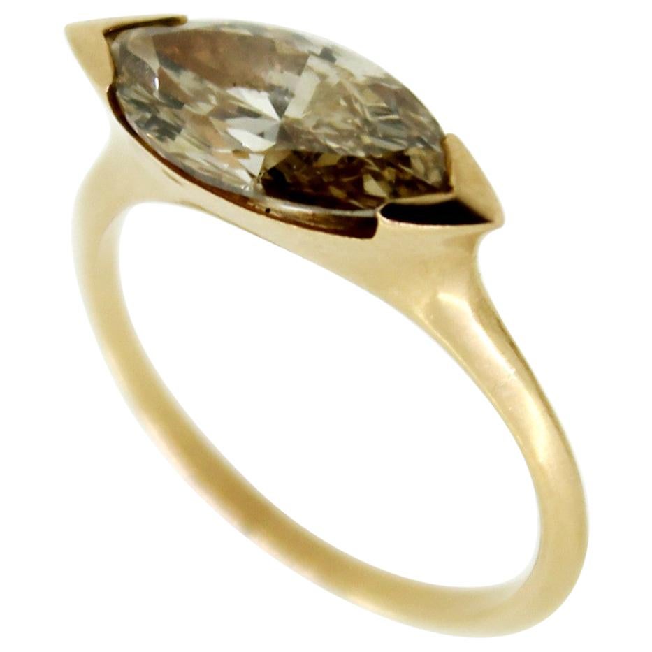 2.23 Carat Brown Marquise Diamond Rose Gold Cocktail Ring For Sale