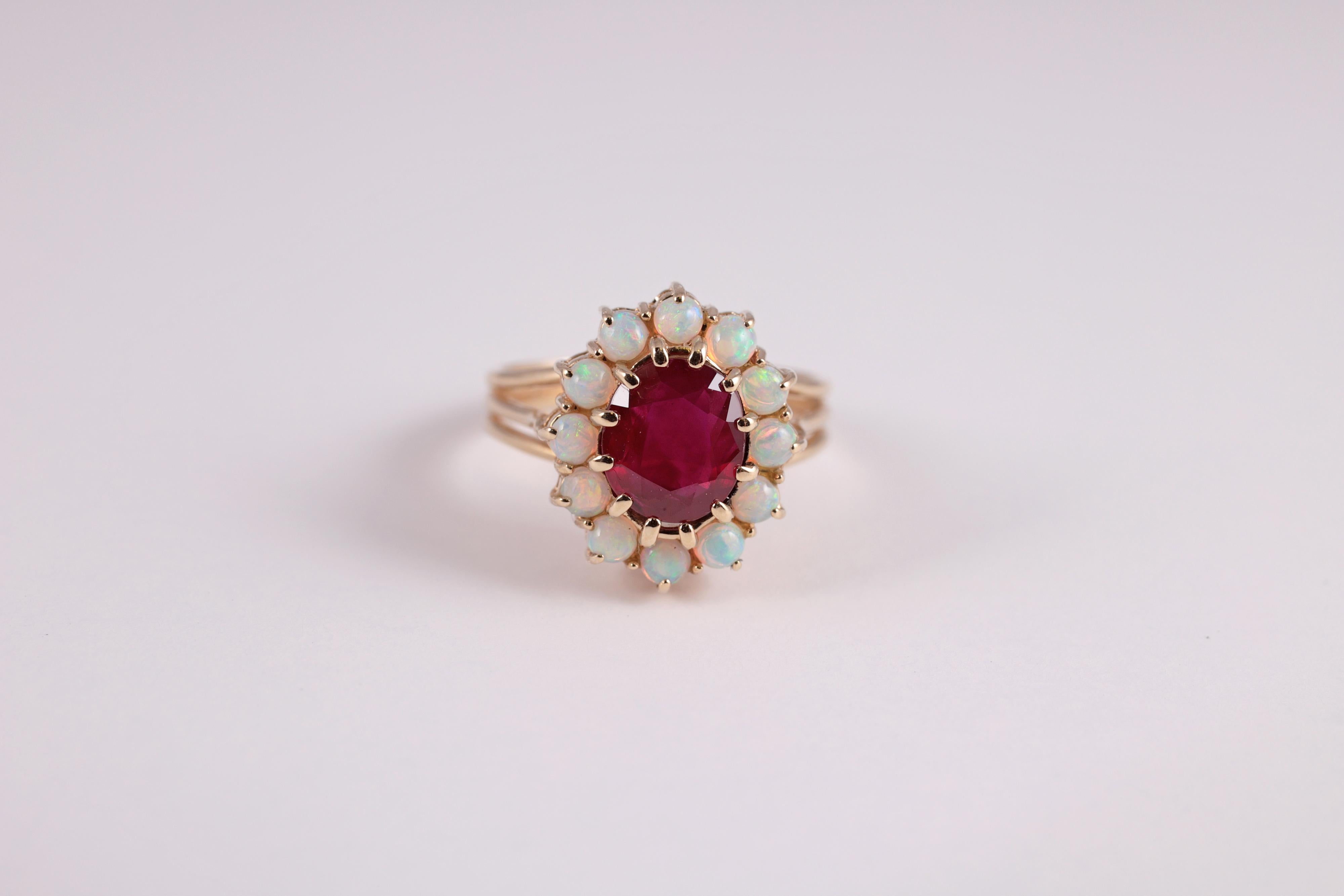 2.23 Carat Untreated Natural Burma Ruby and Opal Ring In Good Condition In Dallas, TX