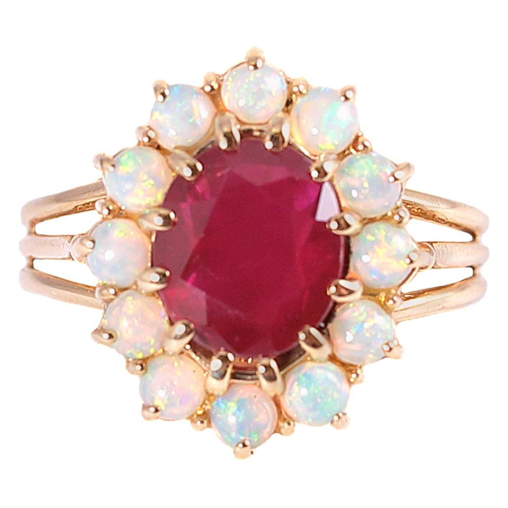 2.23 Carat Untreated Natural Burma Ruby and Opal Ring