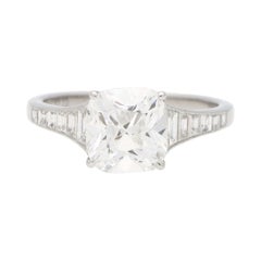 2.23 Carat Cushion Cut Diamond Solitaire Engagement Ring Set in Platinum