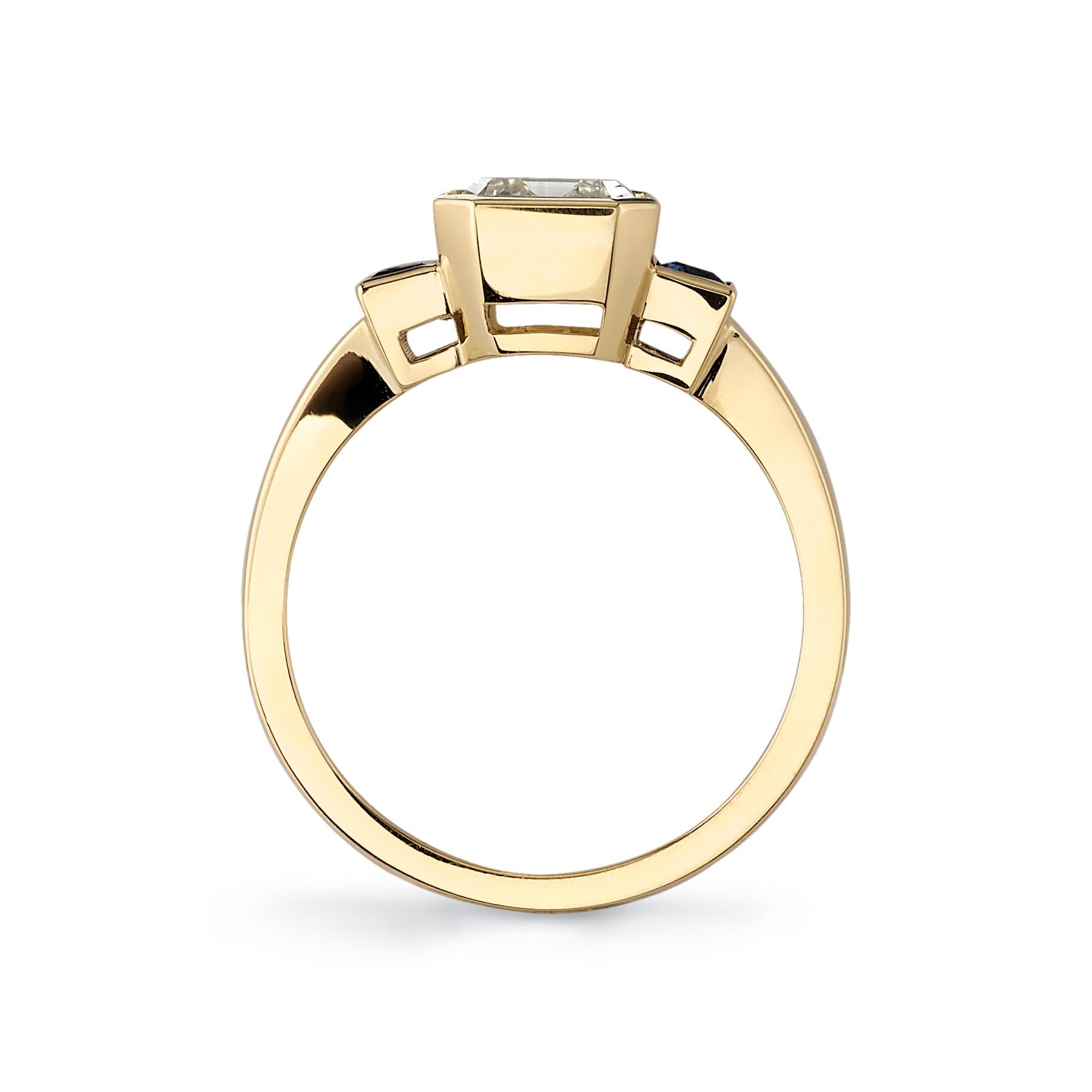 Handgefertigter Amelia Smaragdschliff Diamantring mit Saphiren von Single Stone im Zustand „Neu“ in Los Angeles, CA