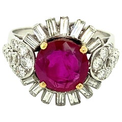 2.23 Carat Gubelin Certified Unheated Burmese Ruby and White Diamond Gold Ring