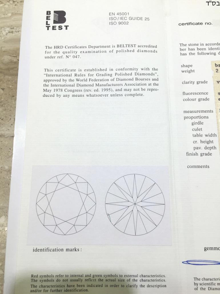 Round Cut 2.23 Carat HRD Certificate White Color Round Shape Diamond For Sale