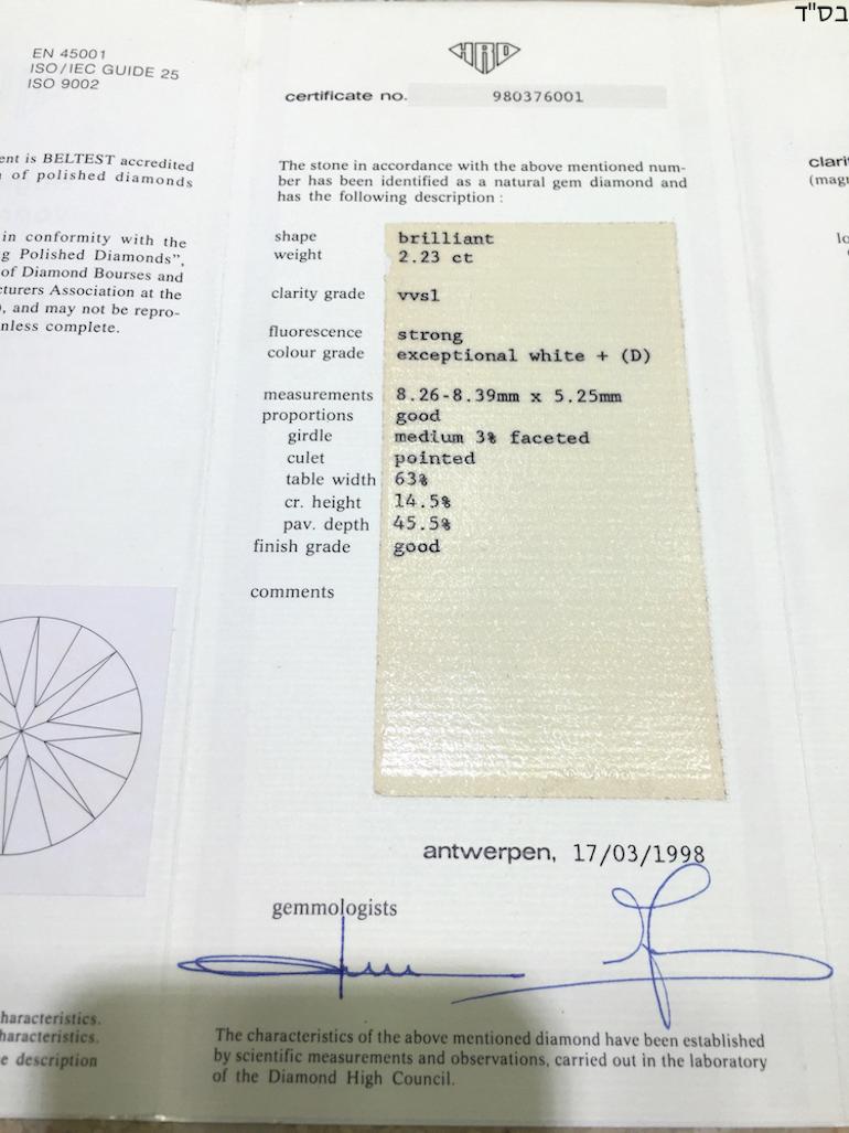 2.23 Carat HRD Certificate White Color Round Shape Diamond For Sale 1