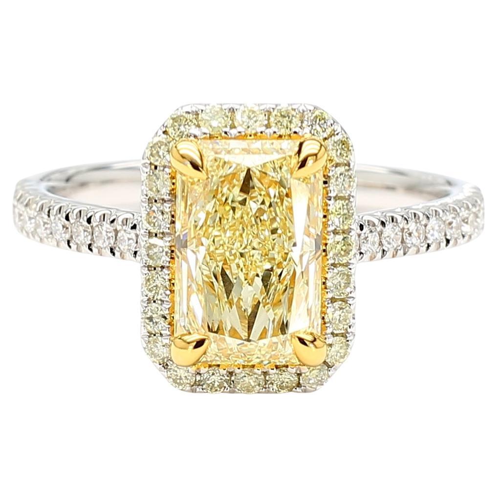 2.23 Carat Light Yellow Radiant Cut Diamond VS2 with a whopping 1.55 Ratio 18k For Sale