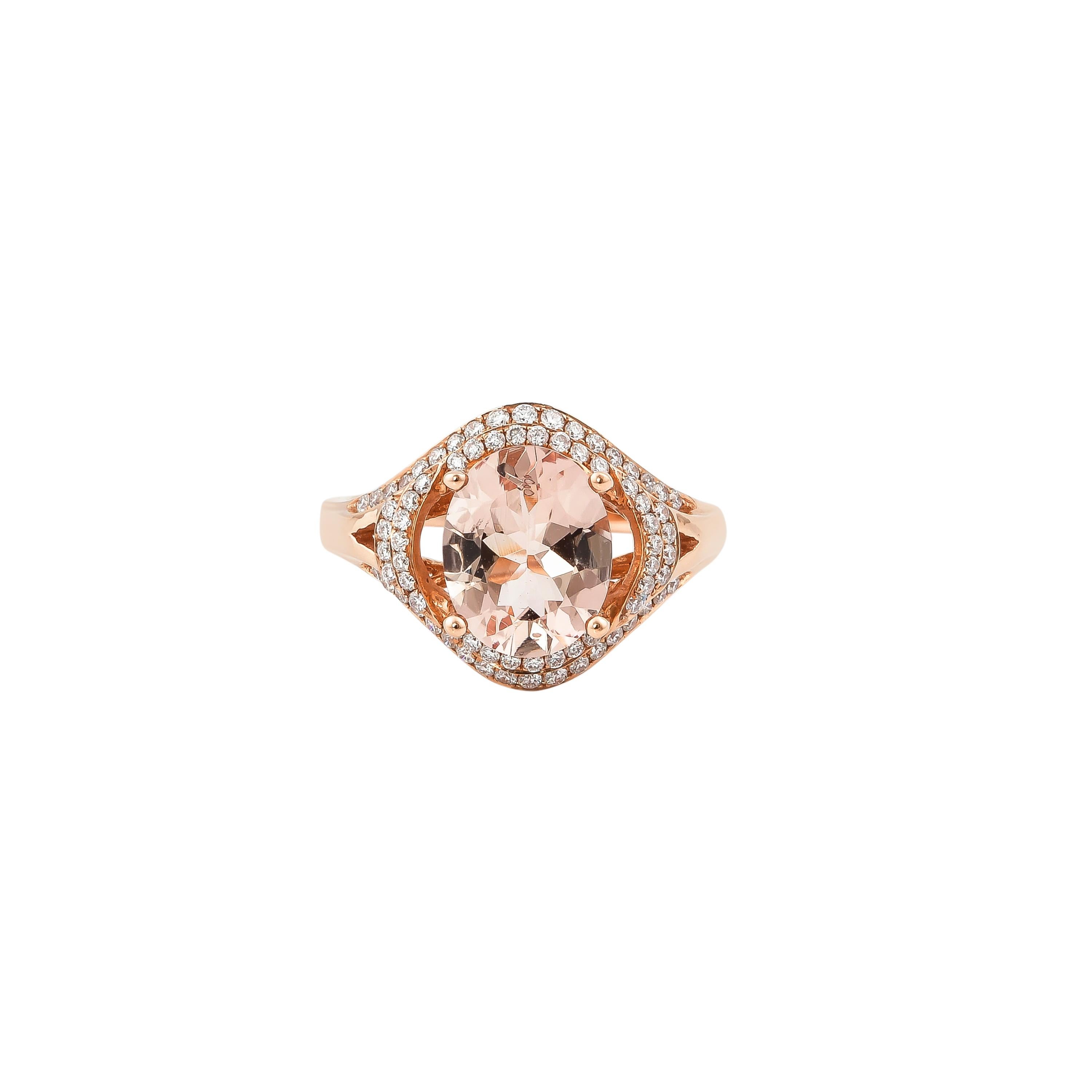 Contemporary Sunita Nahata Morganite 2.23ct. Fancy Ring in 18 Karat Rose Gold with Diamond. For Sale