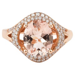 Bague en or rose 18 carats avec diamants et morganite de 2,23 carats