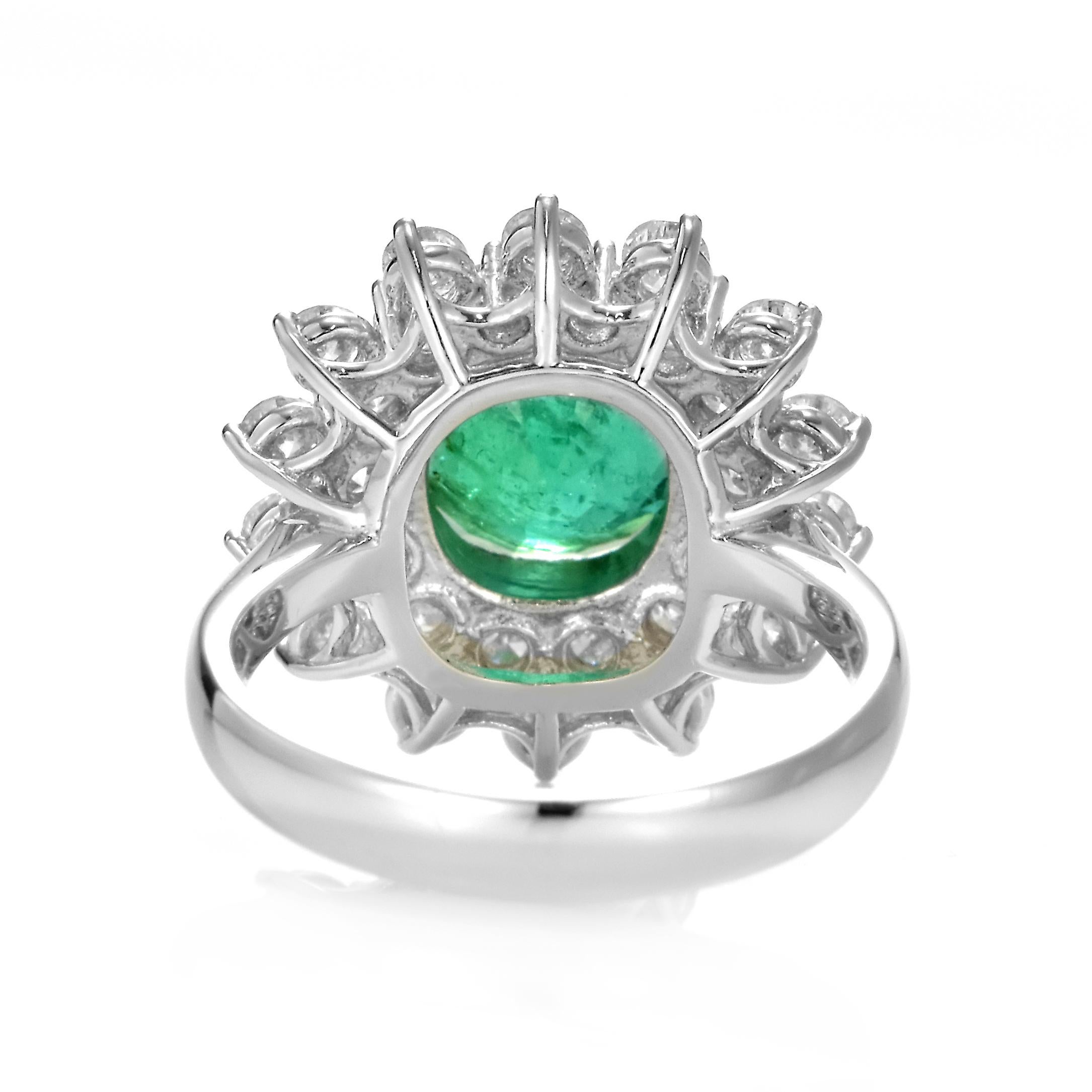 2.23 Carat Natural Round-Cut Emerald and Diamond Ring Made in Platinum For Sale 4