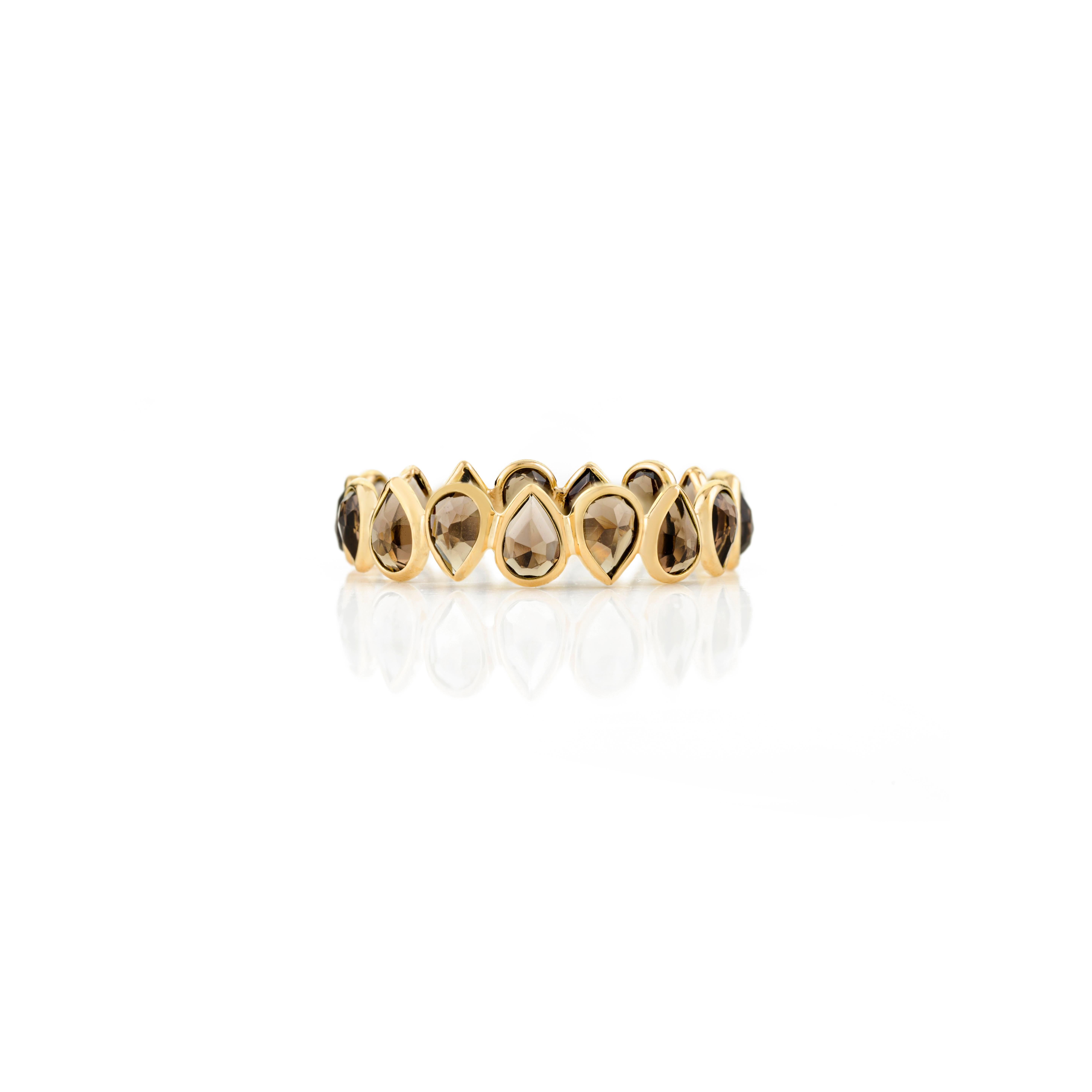 Im Angebot: 2,23 Karat natürlicher Rauchtopas Full Eternity-Ring aus 18 Karat Gelbgold () 3