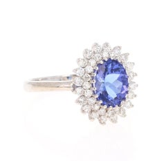 2.23 Carat Natural Tanzanite Diamond 18 Karat White Gold Cocktail Ring