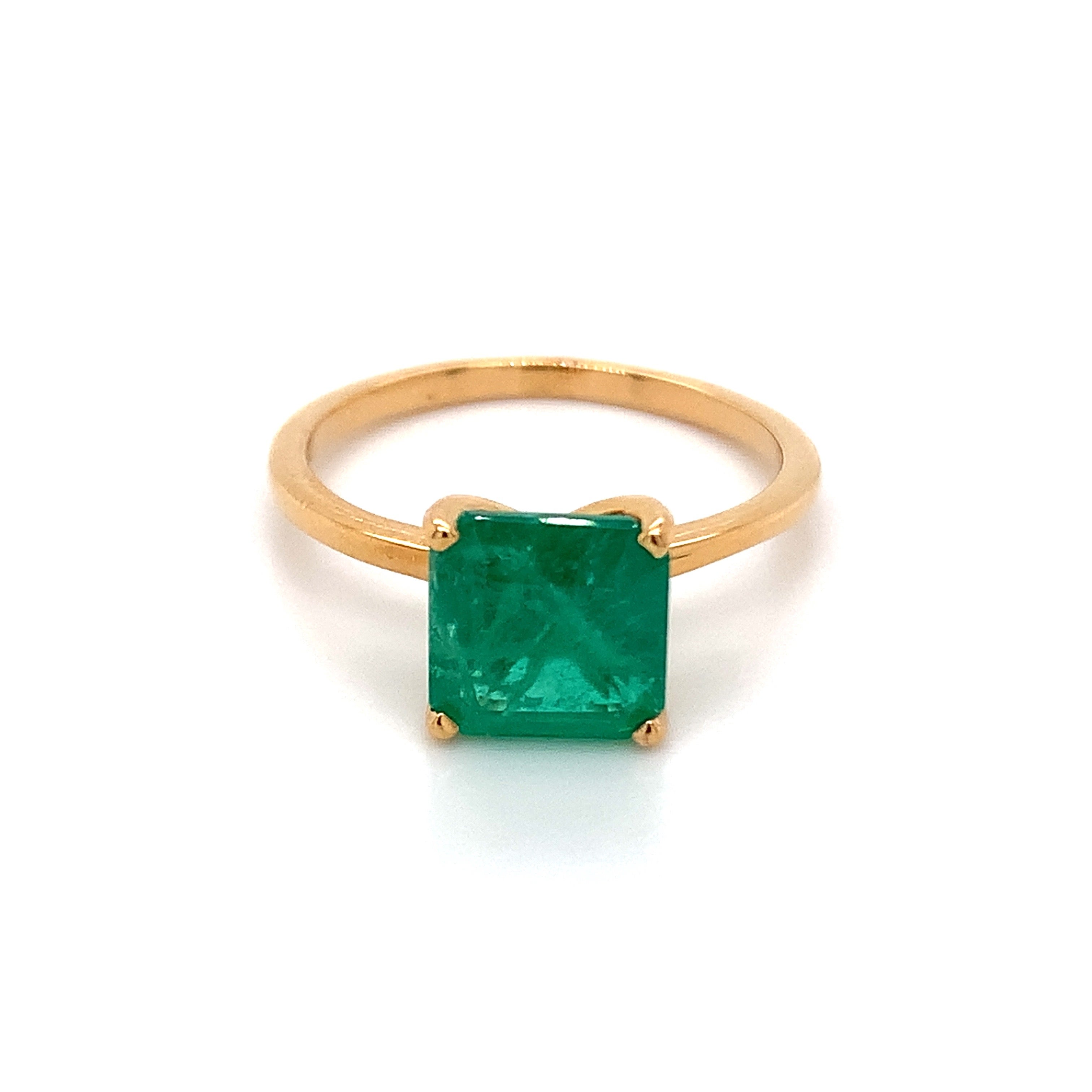 2.23 Carat Octagon Cut Emerald Ring in 10k Yellow Gold For Sale