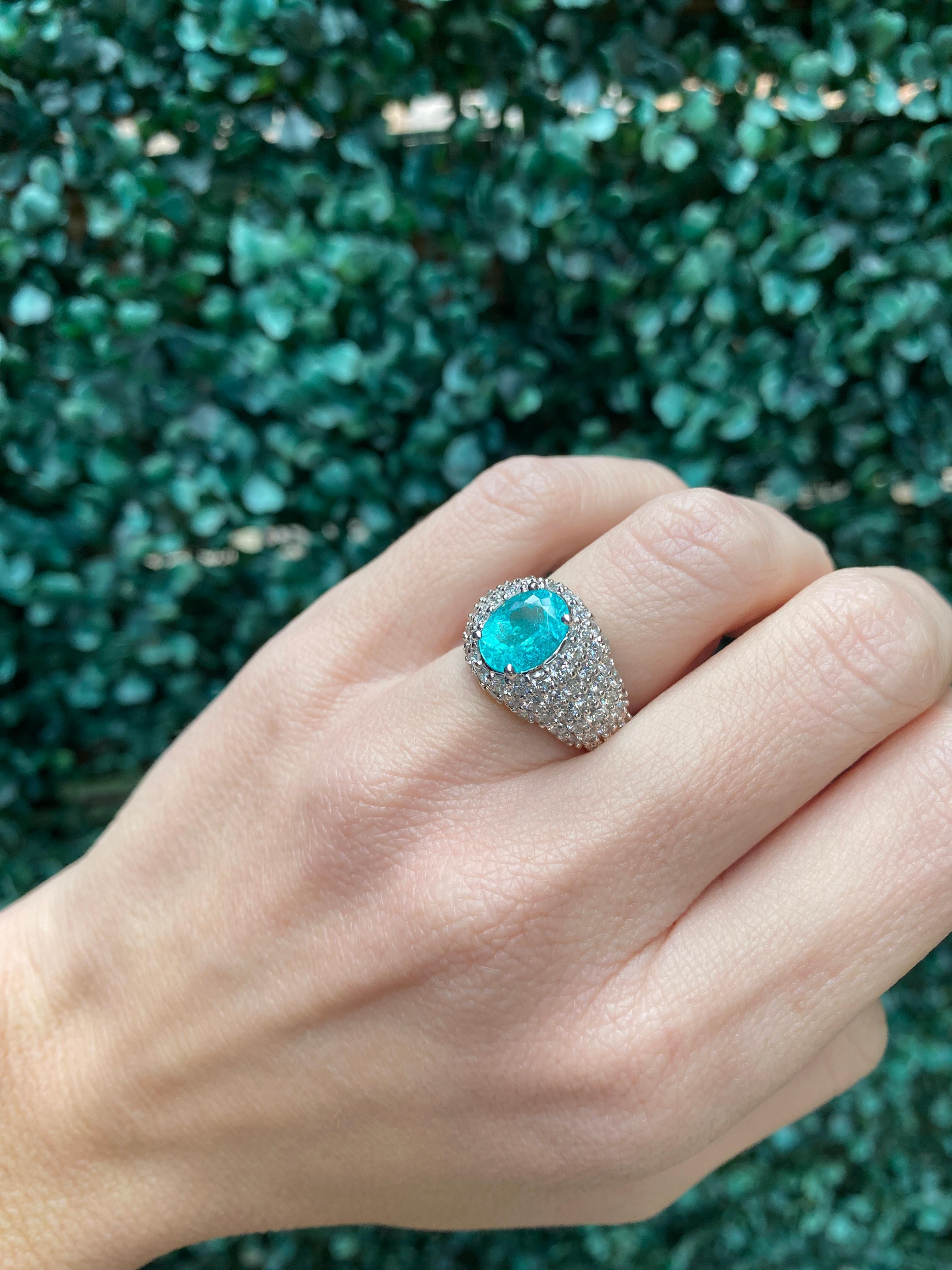 2.23 Carat Oval Cut Paraiba Tourmaline & Diamond 18 Karat White Gold Ring For Sale 10