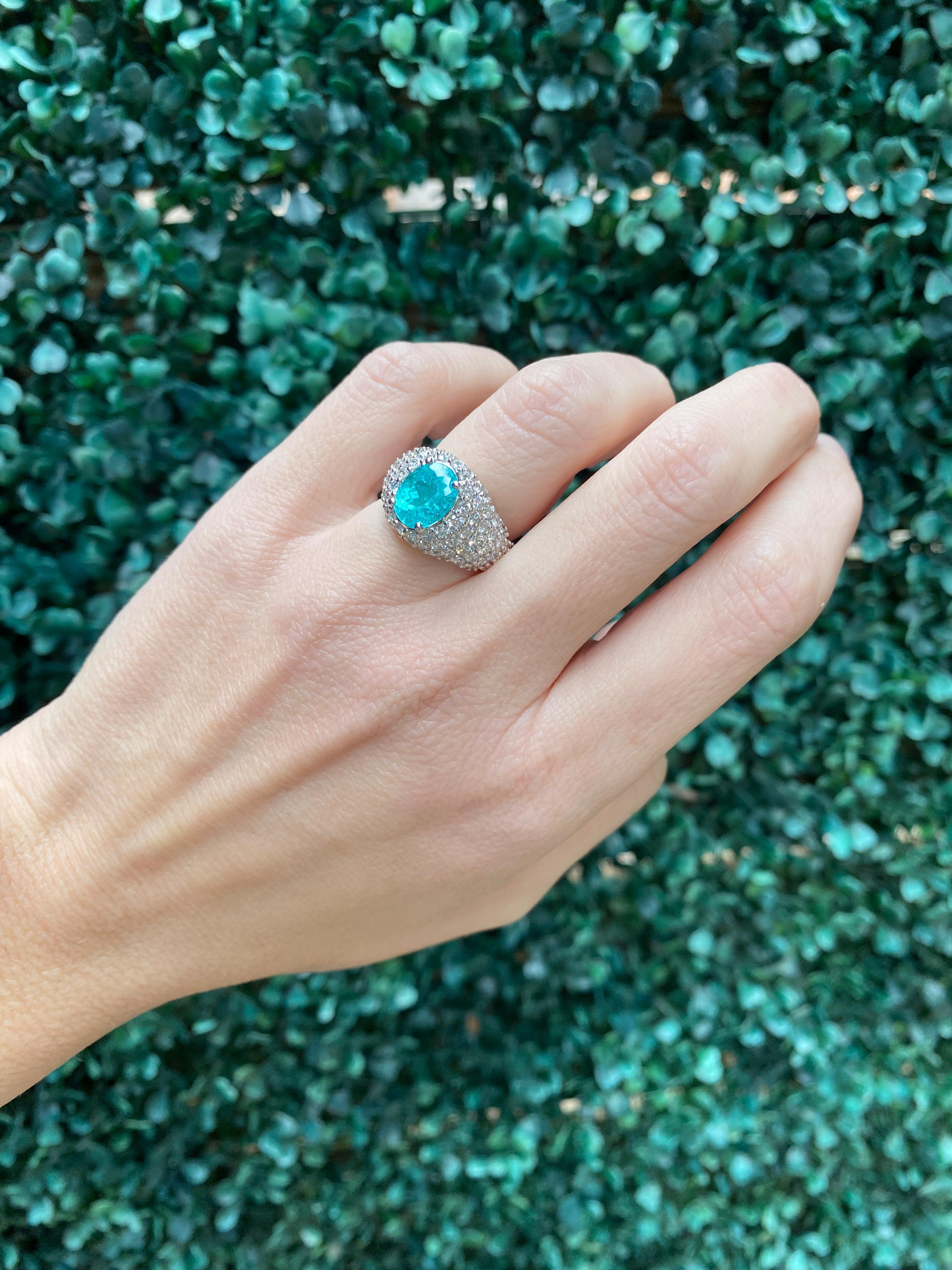 2.23 Carat Oval Cut Paraiba Tourmaline & Diamond 18 Karat White Gold Ring For Sale 15