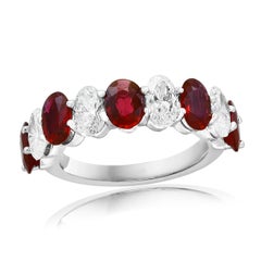 2.23 carat Oval Cut Ruby Diamond Eternity Wedding Band in 14K White Gold