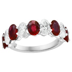 2.23 carat Oval Cut Ruby Diamond Eternity Wedding Band in 14K White Gold