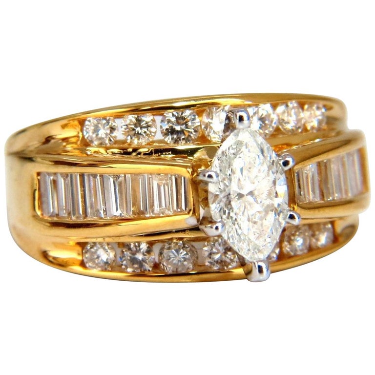 2.23 Carat Raised Marquise Cathedral Diamonds Ring 14 Karat at 1stDibs