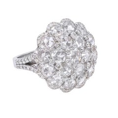 2.23 Carat Rose Cut and Brilliant Cut Dome Diamond Cluster 18K White Gold Ring