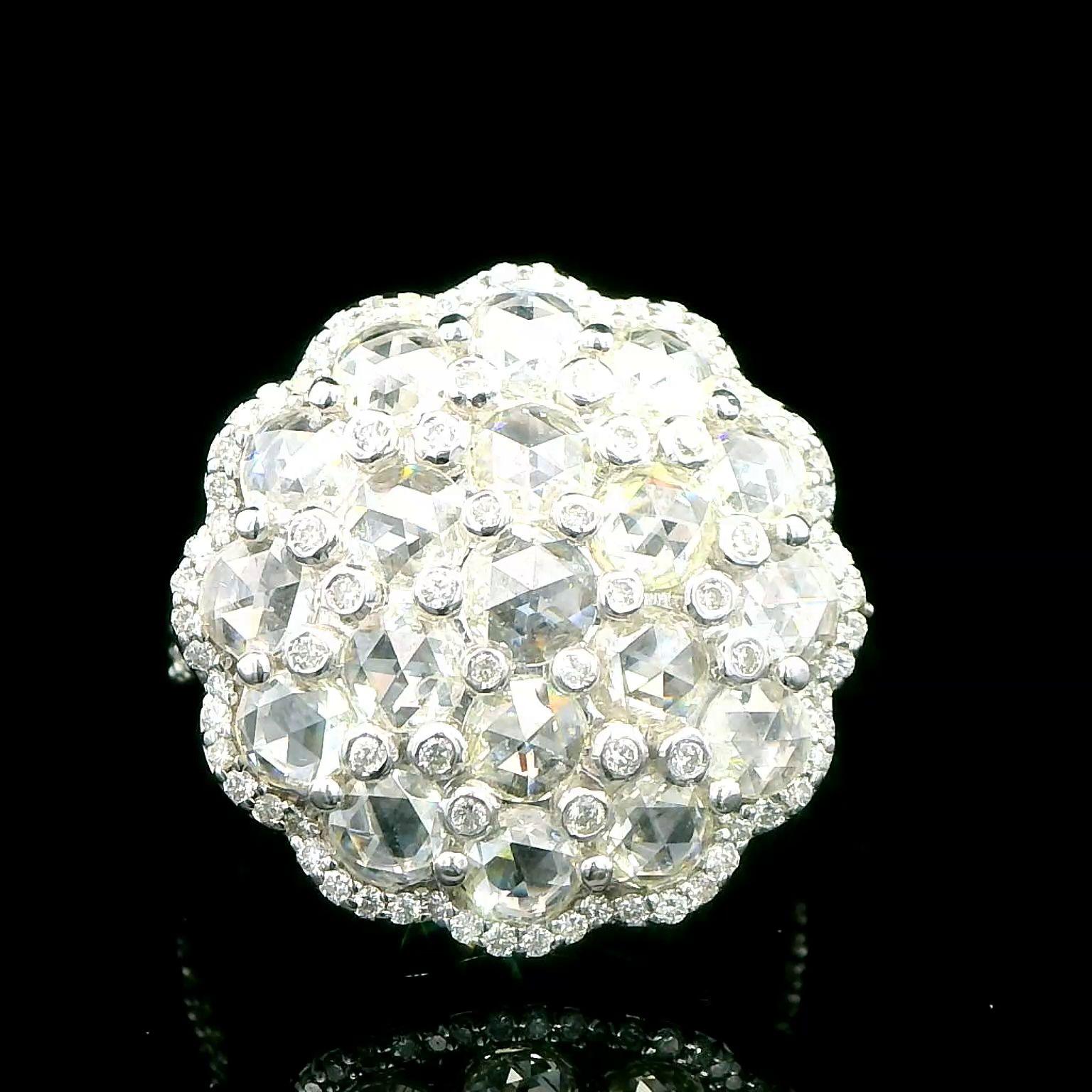 2.23 Carat Rose Cut and Brilliant Cut Dome Diamond Cluster 18K White Gold Ring  1