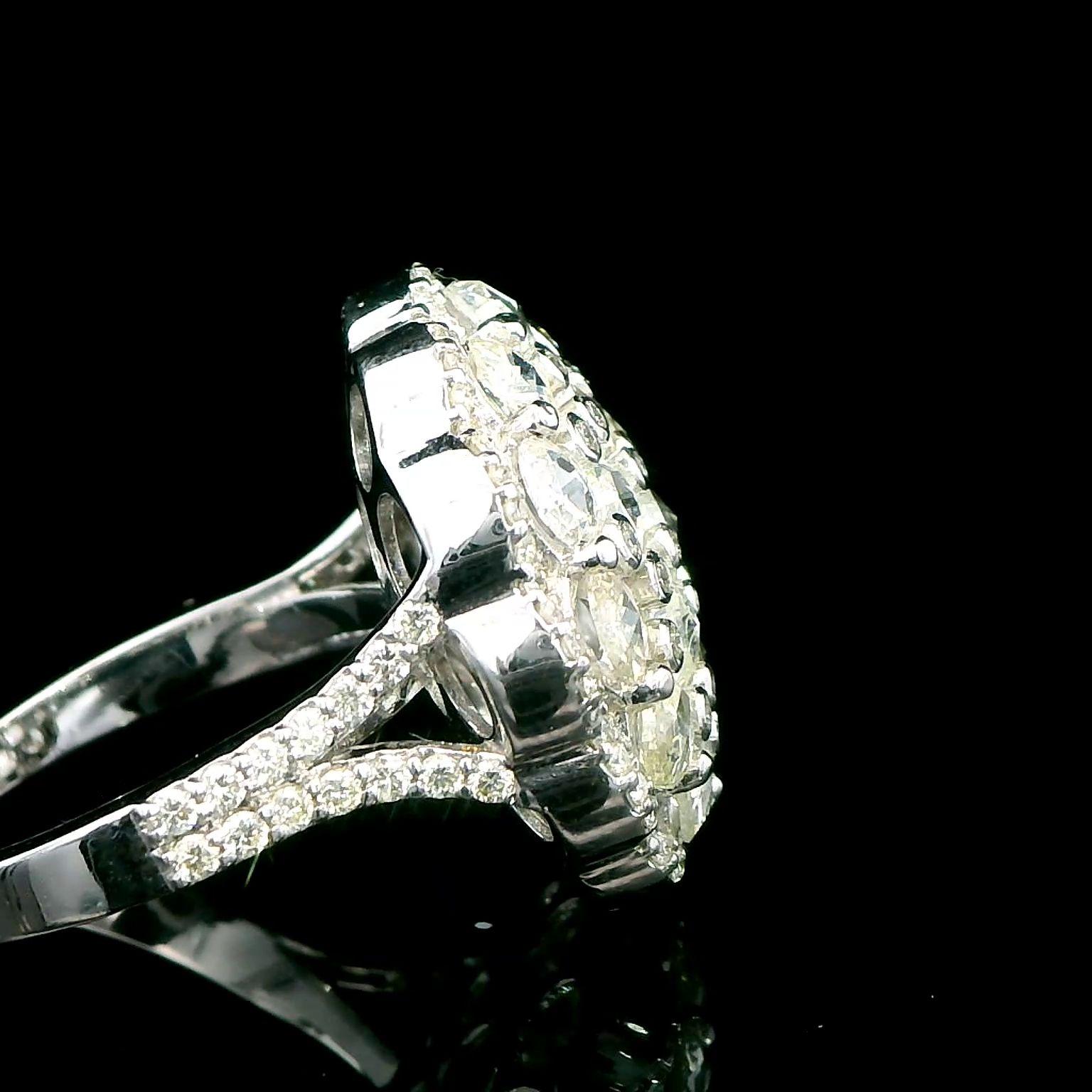 2.23 Carat Rose Cut and Brilliant Cut Dome Diamond Cluster 18K White Gold Ring  2